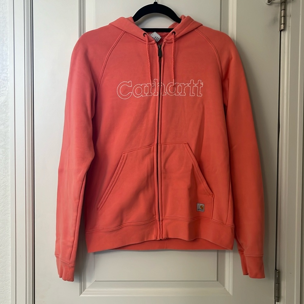 Pink full zip carhartt sweatshirt